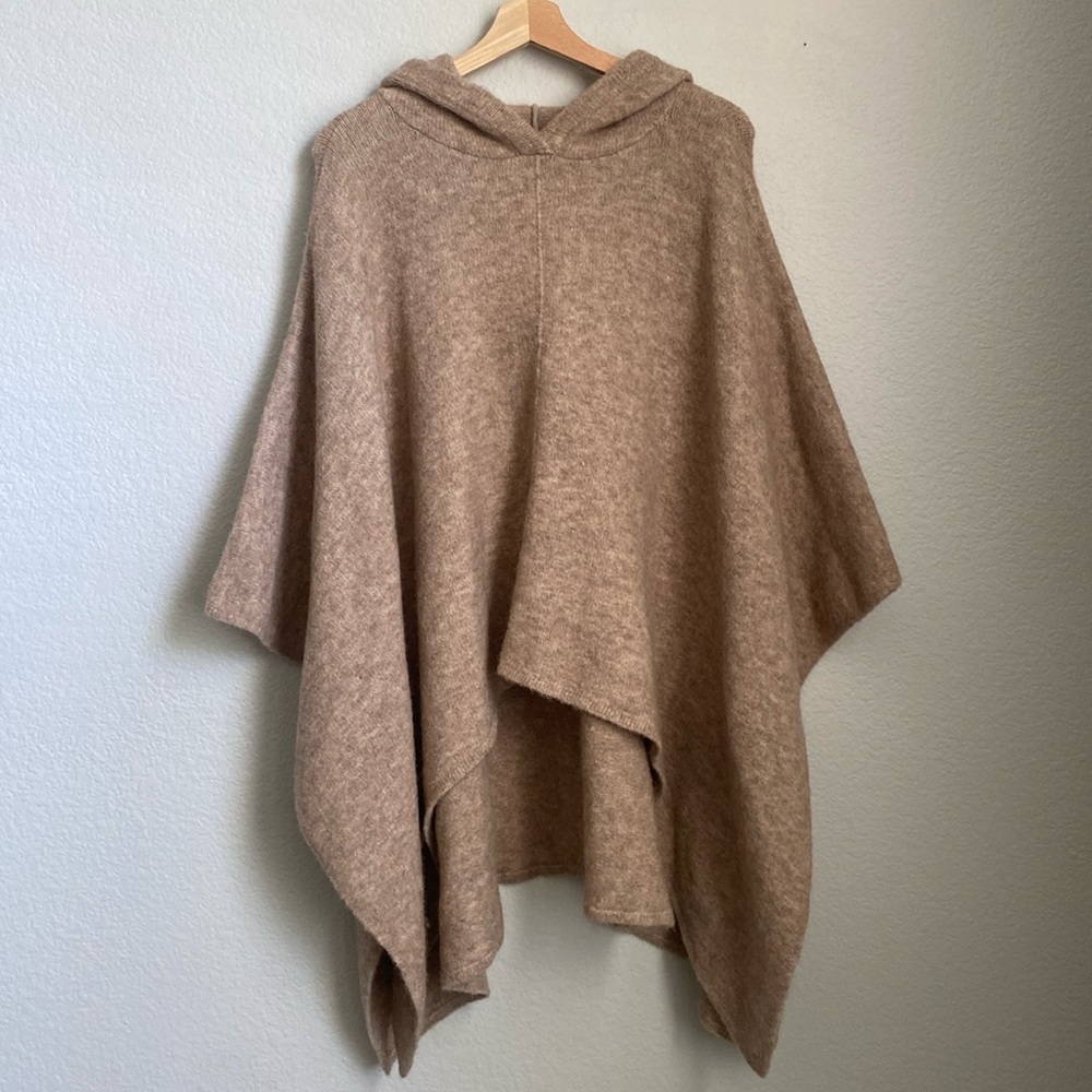 Alice + Olivia Poncho Wool Hooded Pullover Knit Oatmeal Sweater Medium Large - Picture 6 of 13